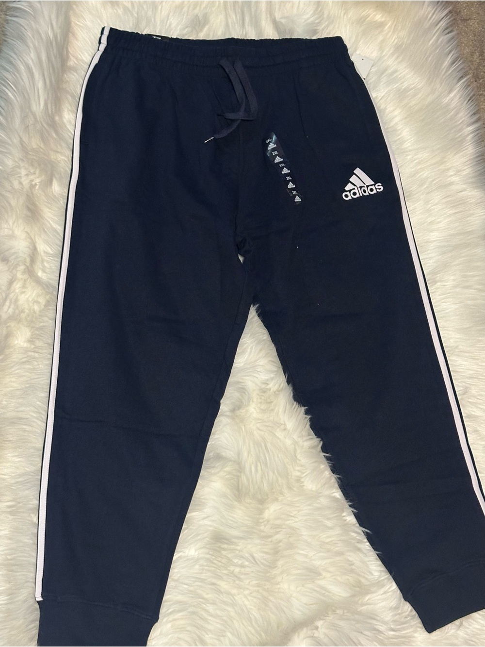 adidas Navy Jogger Pants with White Side Stripes